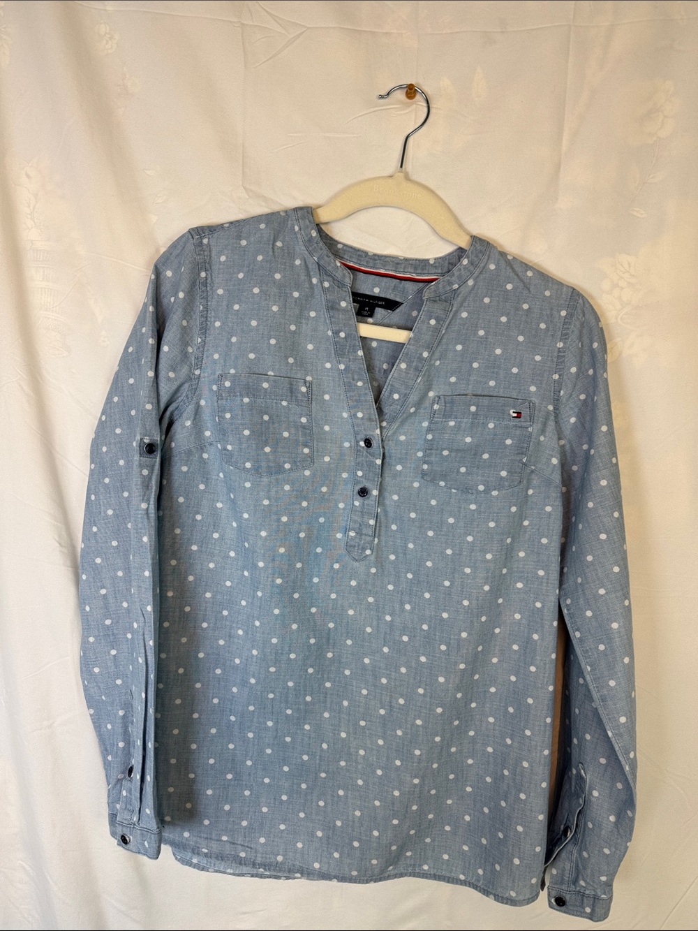 Tommy Hilfiger Light Blue Polka Dot Button-Neck Shirt
